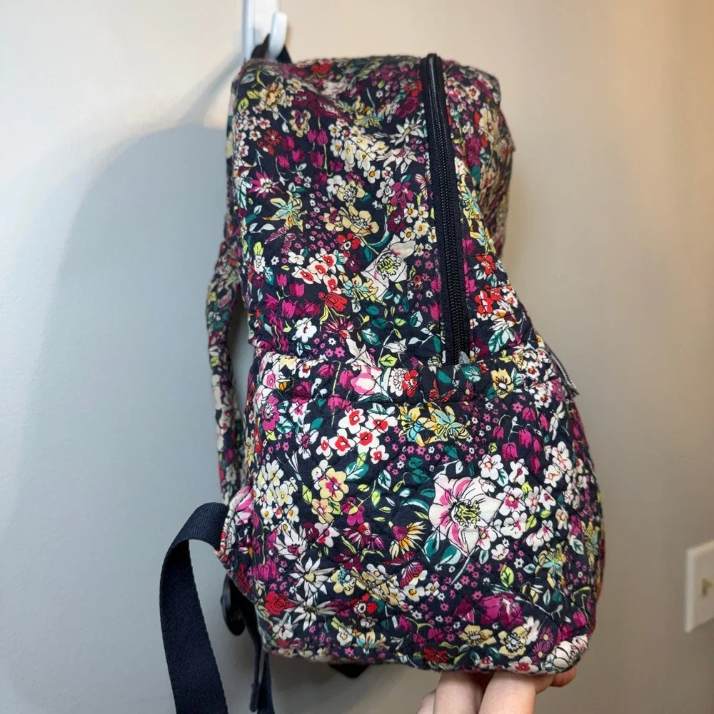 Vera Bradley Quilted Floral Print Backpack Navy Multicolor Travel